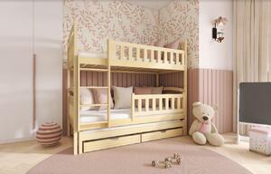Dětská patrová postel z masivu borovice BOHDANA s přistýlkou a šuplíky - 200x90 cm - PŘÍRODNÍ BOROVICE