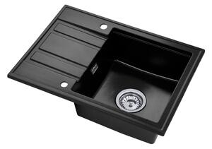 Gamma Modern 6040, 1-komorový granitový dřez 580x420x185 mm s krátkým odkapávačem, černá skvrnitá, GMA-ZM-6040-BP