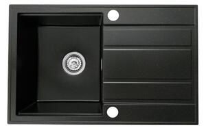 Gamma Modern 6040, 1-komorový granitový dřez 580x420x185 mm s krátkým odkapávačem, černá se zlatými body, GMA-ZM-6040-GD