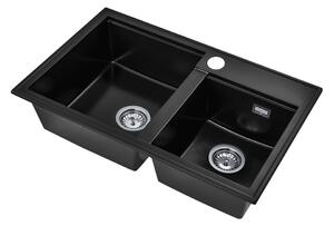 Gamma Modern 8020, 2-komorový granitový dřez 795x495x210 mm, černá, GMA-ZLE000026