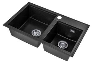 Gamma Modern 8020, 2-komorový granitový dřez 795x495x210 mm, černá skvrnitá, GMA-ZLE000025