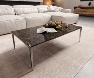 DELIFE Konferenční stolek Levente 110x60 cm keramika Laminam® Emperador Extra Lucidato tmavě hnědá podnož nerezová ocel stříbrná