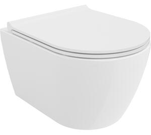 Mexen Carmen, závěsná WC mísa 490x365x340 mm, Rimless Tornádo + SLIM WC sedátko z duroplastu, bílá lesklá, 30880500