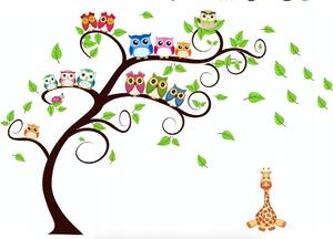 Krásná nálepka na zeď do dětského pokoje sovičky na stromě