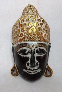 Závěsní dekorace Budha maska hnědá/zlatá, 50 cm, exotické dřevo, ruční práce