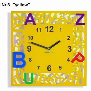 Dětské hodiny na zeď s barevnými písmenky Žlutá