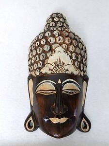 Závěsná dekorace Budha maska hnědá, 50 cm, exotické dřevo, ruční práce