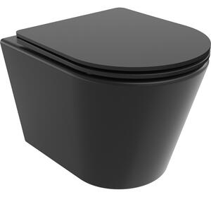 Mexen Rico, závěsná WC mísa 490x360x370 mm, Rimless Tornádo + WC sedátko z duroplastu, černá matná, 30721085T