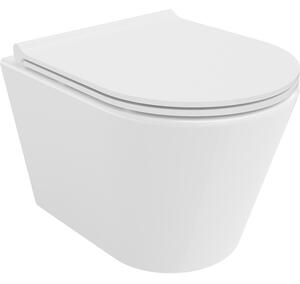 Mexen Rico, závěsná WC mísa 490x360x370 mm, Rimless Tornádo + WC sedátko z duroplastu, bílá lesklá, 30720500T