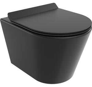 Mexen Rico, závěsná WC mísa 490x360x370 mm, Rimless Tornádo + WC sedátko z duroplastu, černá matná, 30720185T