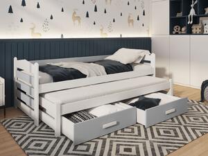 Rozkládací postel Tiago s úložným prostorem 60x120 cm (Š 67 cm, D 125 cm, V 76 cm), Přírodní borovice, Bílé PVC, bez matrací