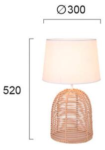 Stolní lampa Marion z ratanu a textilu, Ø 30 cm