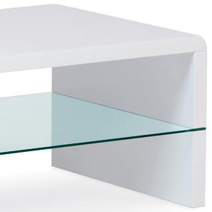 Konferenční stolek 110x60x40 cm, MDF vysoký lesk bílý / čiré sklo