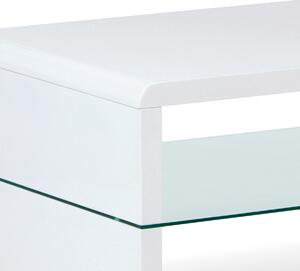 Konferenční stolek 110x60x40 cm, MDF vysoký lesk bílý / čiré sklo