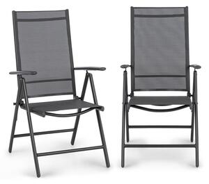 Blumfeldt Almeria Garden Chair, skládací židle, sada 2 kusů, 56,5 x 107 x 68 cm, Comfortmesh, antracitová
