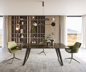 DELIFE Jídelní stůl Edge 200x100 keramika Laminam® Emperador Extra Lucidato tmavě hnědá kov titanová barva šikmý
