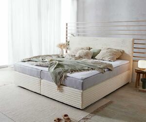 DELIFE Boxspring postel Dream-Well plyšový manšestr béžová 200x200 cm s taštičkovou pružinovou matrací a visco topperem