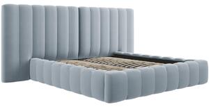Světle modrá sametová dvoulůžková postel MICADONI Kelp 160 x 200 cm