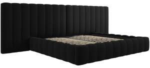 Černá sametová dvoulůžková postel MICADONI Kelp 200 x 200 cm