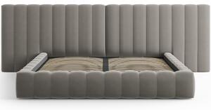 Světle šedá sametová dvoulůžková postel MICADONI Kelp 200 x 200 cm
