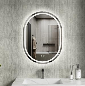 Erga Lyra, oválné LED zrcadlo 60x80cm, 3 barvy světla, přední a zadní osvětlení, vyhřívací podložka proti zapaření, ERG-V01-LYRA-6080-CL