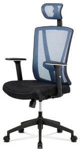 Kancelářská židle, černá MESH+modrá síťovina, plastový kříž, synchronní mechanismus