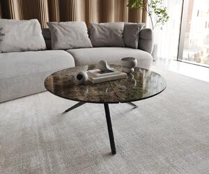 DELIFE Konferenční stolek Delron 90x90 cm keramika Laminam®Emperador Extra Lucidato tmavě hnědá křížová podnož plochá kov černá