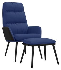 Relaxační křeslo se stoličkou modré textil a umělá kůže