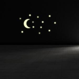 Svíticí samolepka na zeď - Měsíc a hvězdy art