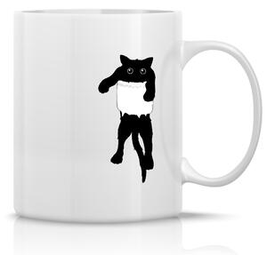 KOČKA V KAPSE - klasický bílý keramický hrníček 300 ml
