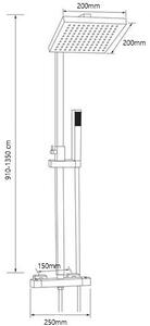 Gamma Cube, sprchová souprava s termostatickou baterií, hlavovou a ruční sprchou, výška 91-135cm, černá matná, GMA-BCEZNT-BK
