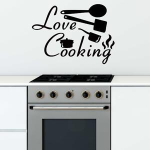 Samolepka na zeď - Love cooking nápis (60x43 cm)