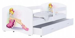 Dětská postel LUKI se šuplíkem BÍLÁ 160x80 vzor PRINCEZNA