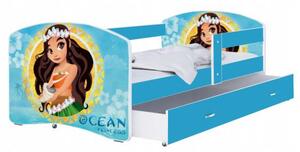 Dětská postel LUKI se šuplíkem MODRÁ 160x80 cm vzor OCEAN PRINCESS