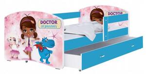 Dětská postel LUKI se šuplíkem MODRÁ 160x80 cm vzor MALÁ DOKTORKA
