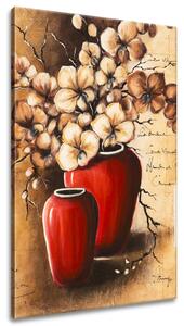 Obraz na plátně Orchideje v červené váze Velikost: 60 x 90 cm
