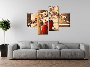 Obraz na plátně Orchideje v červené váze - 4 dílný Rozměry: 120 x 70 cm