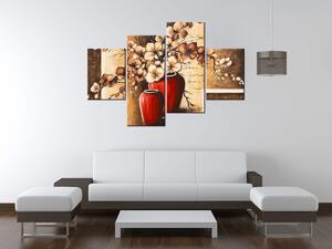 Obraz na plátně Orchideje v červené váze - 4 dílný Rozměry: 120 x 70 cm
