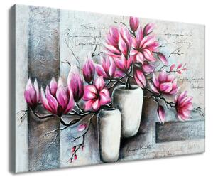 Obraz na plátně Růžové magnolie ve váze Velikost: 60 x 40 cm