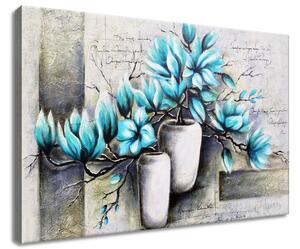 Obraz na plátně Modré magnólie ve vázách Velikost: 30 x 20 cm