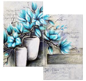 Obraz na plátně Modré magnólie ve vázách - 2 dílný Rozměry: 60 x 60 cm