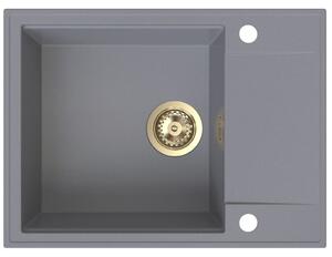 Sink Quality Sink55, kuchyňský granitový dřez 620x460x215 mm + zlatý sifon, šedá, SKQ-SINK.D.1KKO.XG