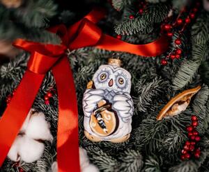 Dům Vánoc Sběratelská skleněná ozdoba na stromeček Sova s ​​houslemi