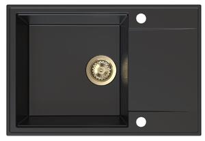 Sink Quality Sink55, kuchyňský granitový dřez 680x460x215 mm + zlatý sifon, černá, SKQ-SINK.C.1KDO.XG