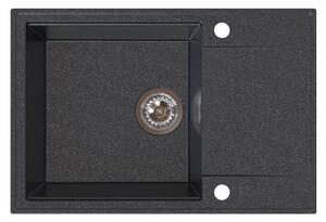 Sink Quality Sink55, kuchyňský granitový dřez 680x460x215 mm + chromový sifon, černá skvrnitá, SKQ-SINK.B.1KDO.X