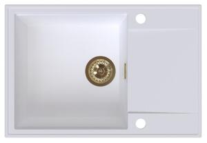 Sink Quality Sink55, kuchyňský granitový dřez 680x460x215 mm + zlatý sifon, bílá, SKQ-SINK.W.1KDO.XG