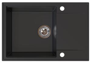 Sink Quality Sink55, kuchyňský granitový dřez 680x460x215 mm + chromový sifon, černá, SKQ-SINK.C.1KDO.X