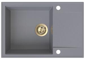 Sink Quality Sink55, kuchyňský granitový dřez 680x460x215 mm + zlatý sifon, šedá, SKQ-SINK.D.1KDO.XG