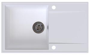 Sink Quality Sink55, kuchyňský granitový dřez 780x460x215 mm + grafitový sifon, bílá, SKQ-SINK.W.1KDOL.XB