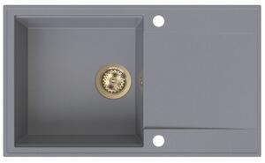 Sink Quality Sink55, kuchyňský granitový dřez 780x460x215 mm + zlatý sifon, šedá, SKQ-SINK.D.1KDOL.XG